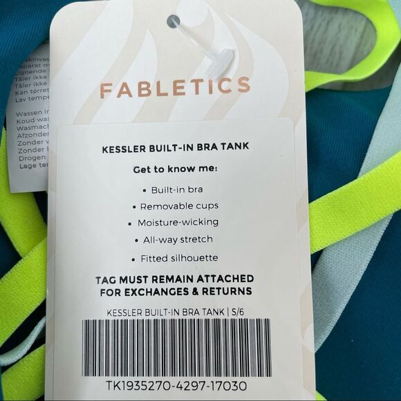 Fabletics Kessler Built In Bra Workout Athleisure Tank Top Teal S / 6 - Picture 7 of 9